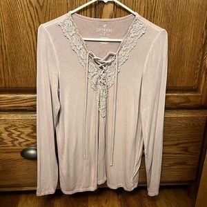 American Eagle Soft & Sexy Lace Up Long Sleeve Top